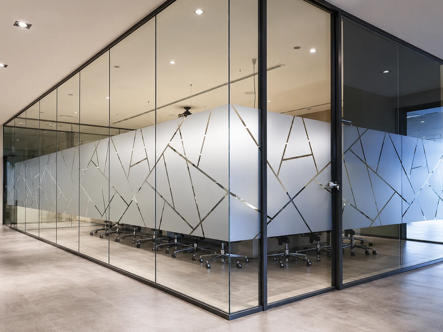diamond cut frosted glass film for office privacy in Dubai