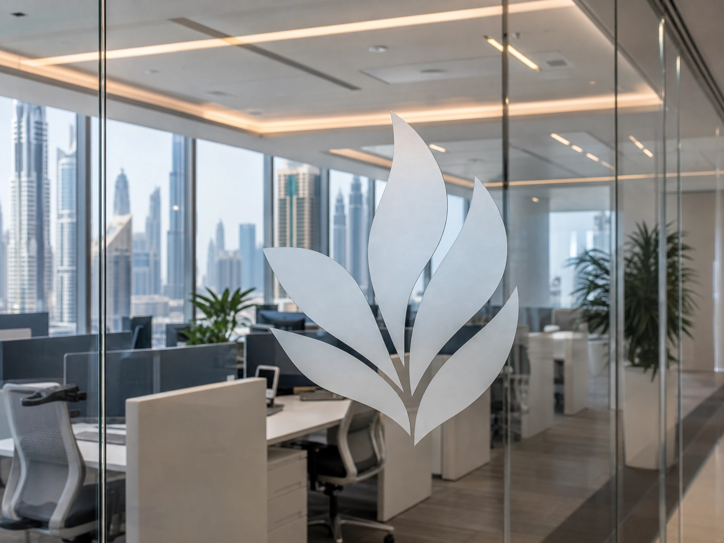 Reverse cut frosted stickers for office privacy in Dubai