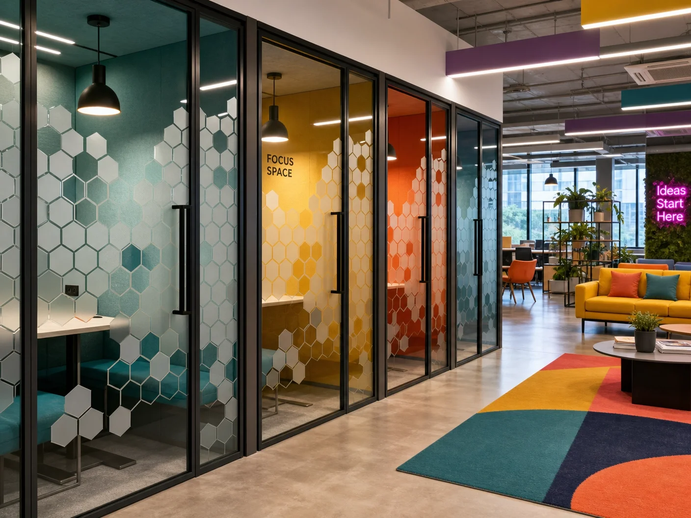 Office privacy frosted design applied on glass walls for a clean modern look