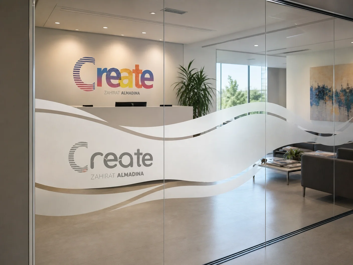 Wave cut frosted vinyl for corporate office glass in Dubai - JVC - Jebel Ali - DWTC