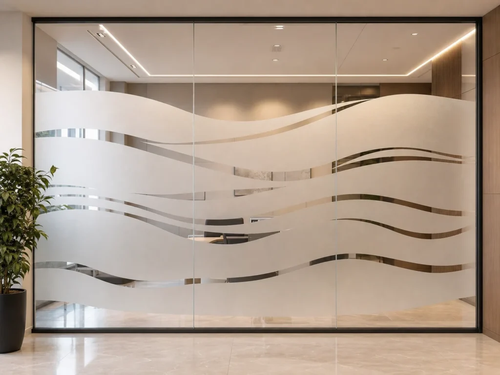 wave cut frosted stickers in Dubai for corporate office windows