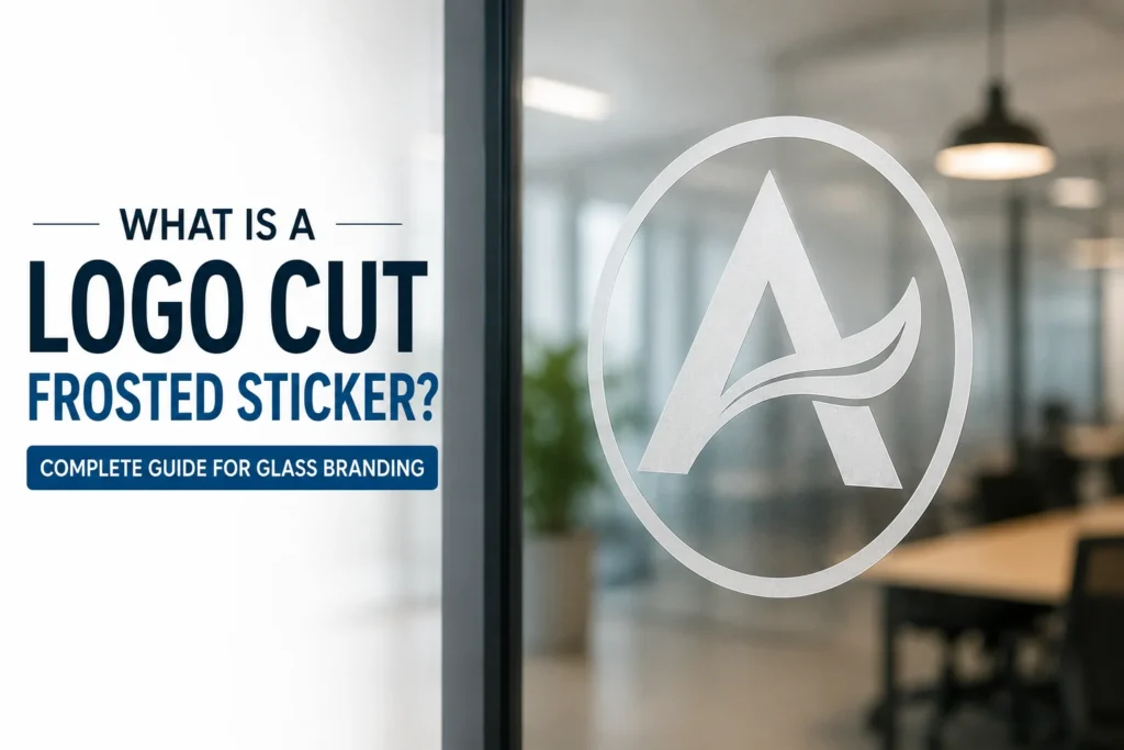 Logo cut frosted sticker on office glass for professional branding