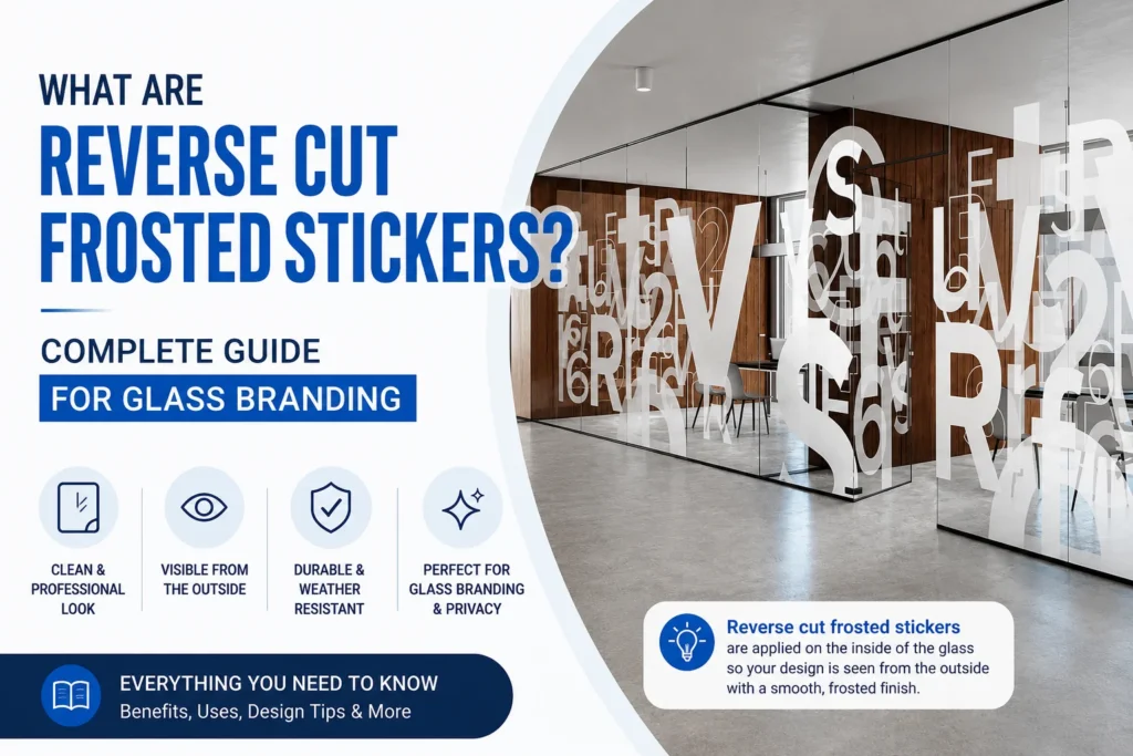 Reverse cut frosted stickers on office glass partitions for professional glass branding and privacy solutions