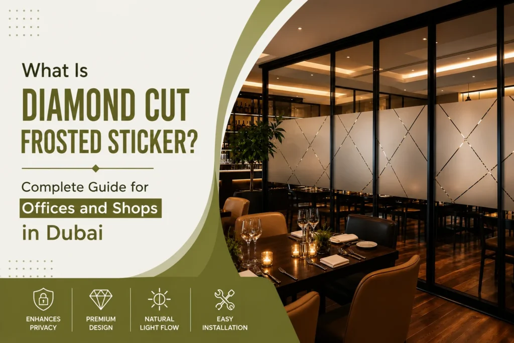 Diamond cut frosted sticker Dubai for office glass partitions, shopfront window